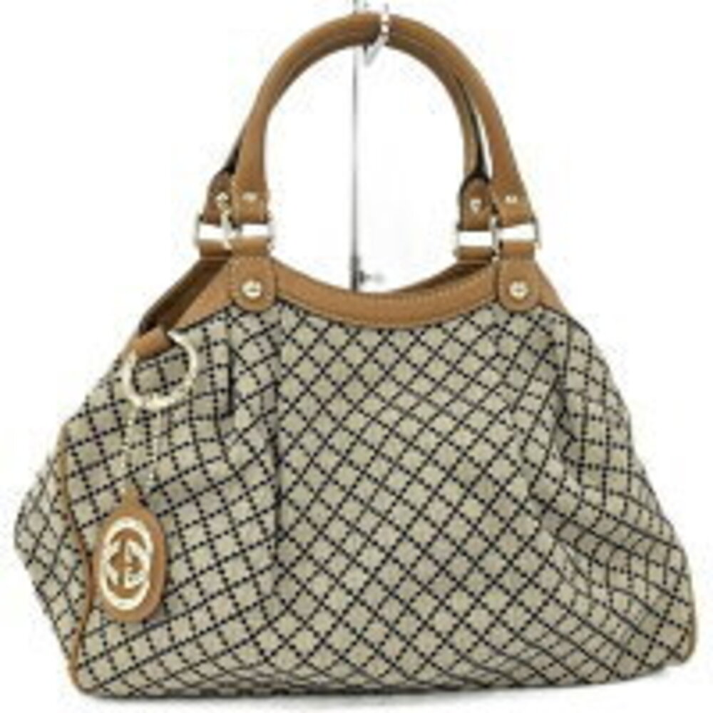 GUCCI Diamante handbag canvas leather beige Camel Tan Brown